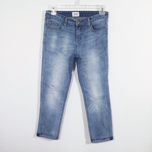 Hudson Kids Girls Distressed Crop Slim Straight Leg Boyfriend Jeans 14 Denim - Picture 1 of 13